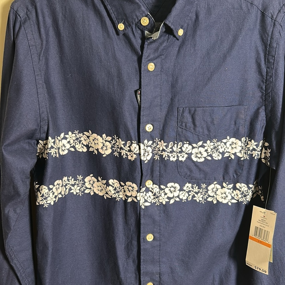 NWT Tommy Hilfiger Shirt Mens Small Blue Floral Button Down Long Sleeve Casual - Picture 4 of 10